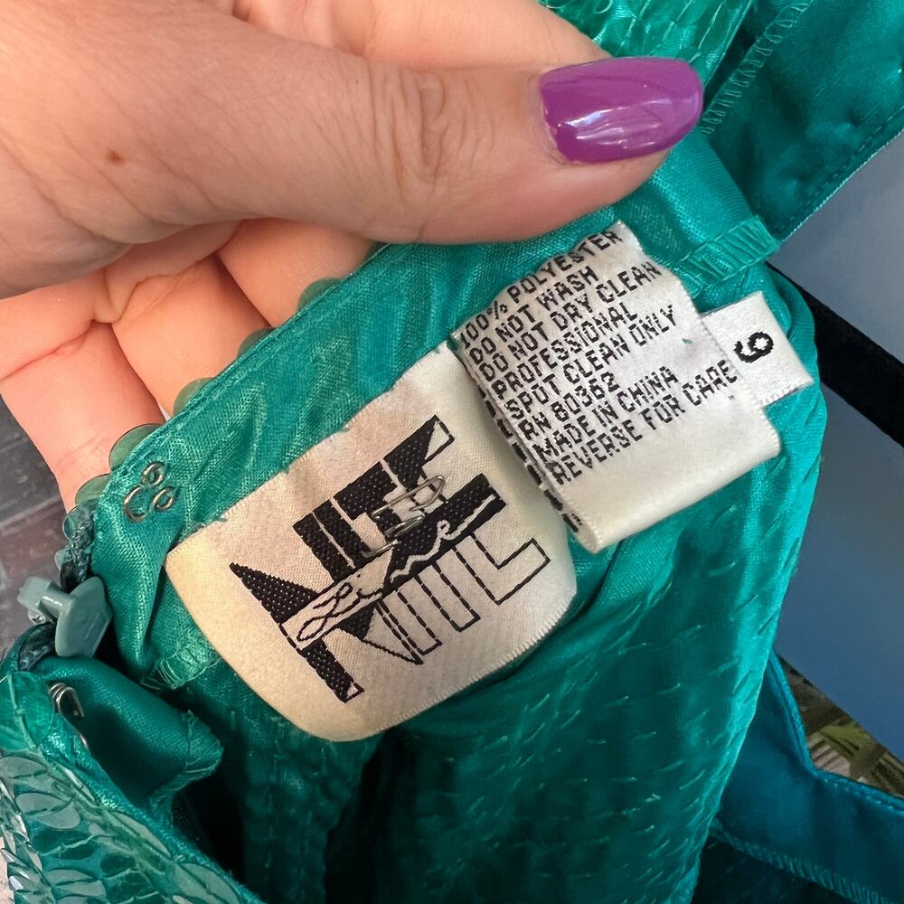 Niteline Vintage Turquoise Sequin Party Cocktail Dress Size 6 - Picture 6 of 6